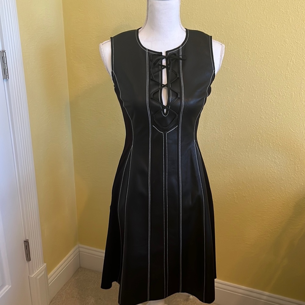 NWT BCBG Maxazria black leather look dress extra small